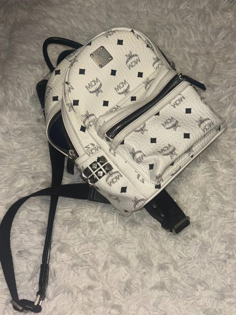 Mcm White Small Studded Stark Backpack